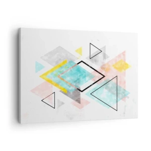 Canvastavla - Bild på duk - Färgglada geometriska mönster på en vit bakgrund - 70x50cm - Geometriskt spel - Modern väggdekoration för vardagsrum och sovrum ARTTOR