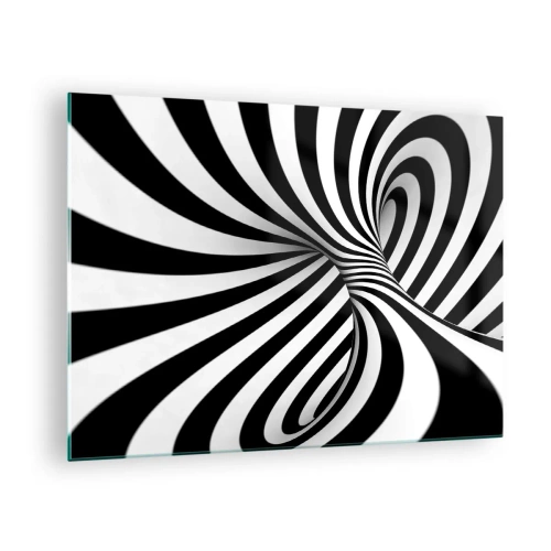 Glastavla - Bild på glas - En svartvit spiral som skapar en dynamisk rumslig effekt. - 70x50cm - Komposition: dansande rum - Modern väggdekoration för vardagsrum och sovrum ARTTOR