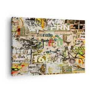 Canvastavla - Bild på duk - Ett collage av tidningsfragment och affischer i konstnärlig stil. - 70x50cm - Oj, det händer saker och ting - Modern väggdekoration för vardagsrum och sovrum ARTTOR