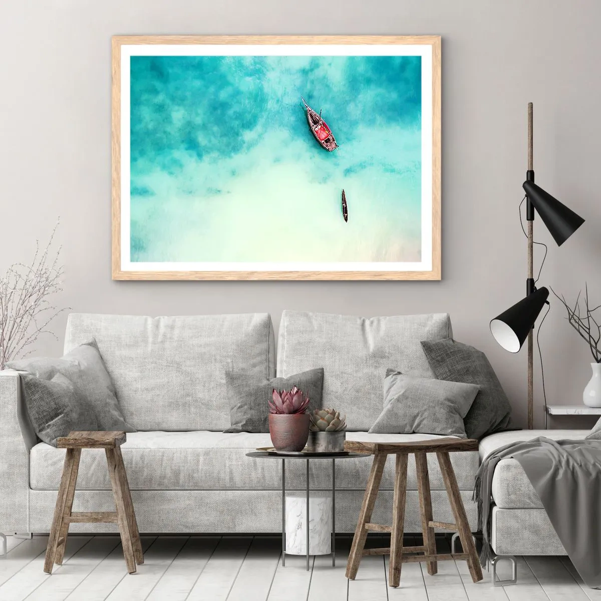 Affisch i ram av ljusek - Högvatten på stranden i Zanzibar… - 91x61 cm