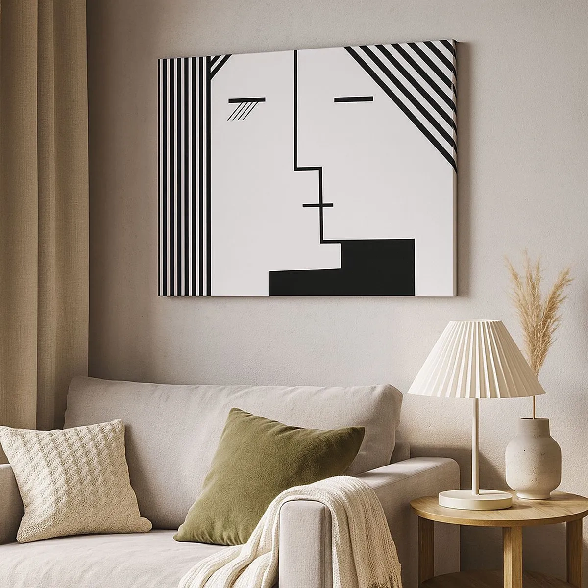 Canvastavla - Bild på duk - Geometrisk abstraktion av en kyss i svartvitt - 70x50cm - Bara en kyss - Modern väggdekoration för vardagsrum och sovrum ARTTOR