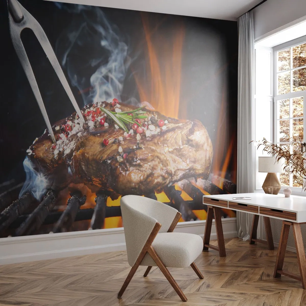 Fototapet Standard Eco - Saftiga och doftande - Gastronomi, biff, Grill - 200x140 cm