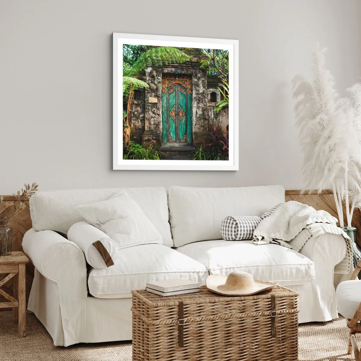 Affisch i vit ram - Dörren till exotiska världen - 30x30 cm
