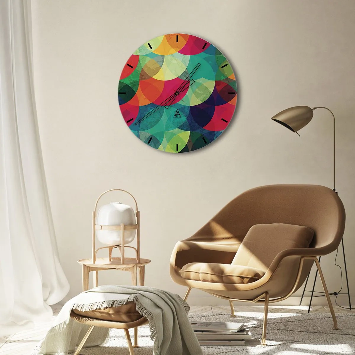 Väggklocka - Klocka på glas - Regnbågsfärd - 40x40 cm