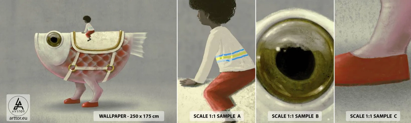 Fototapet Prov Standard Eco - Fiskryttare - Abstraktion, Fisk, För barn - 100x30 cm