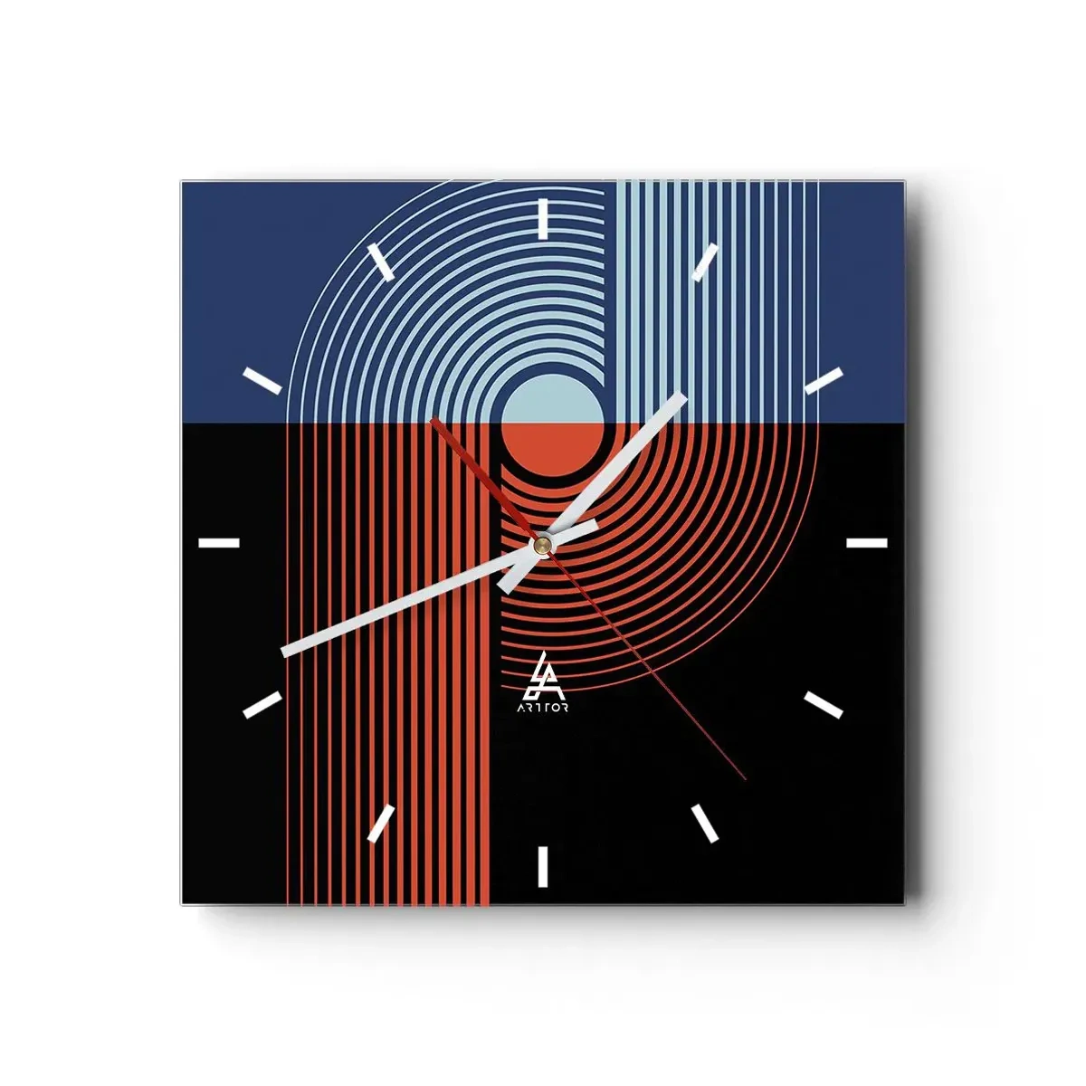 Väggklocka - Klocka på glas - I en geometrisk kläm - 30x30 cm