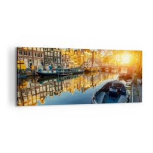 Canvastavla - Bild på duk - En morgon i Amsterdam - 100x40 cm