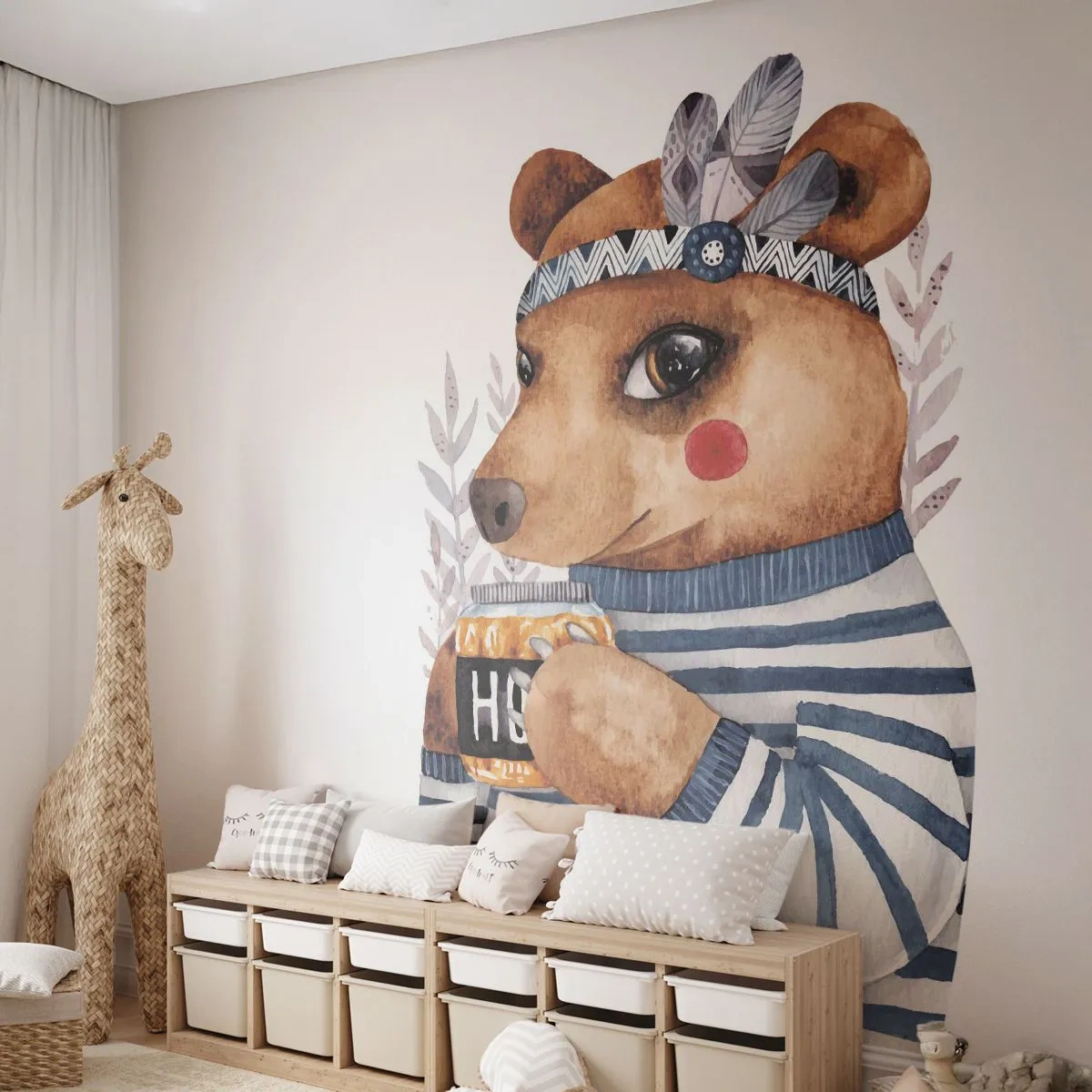 Självhäftande Fototapet Deluxe Sticker - Söt björnfru - Abstraktion, För barn, Björn - 350x256 cm