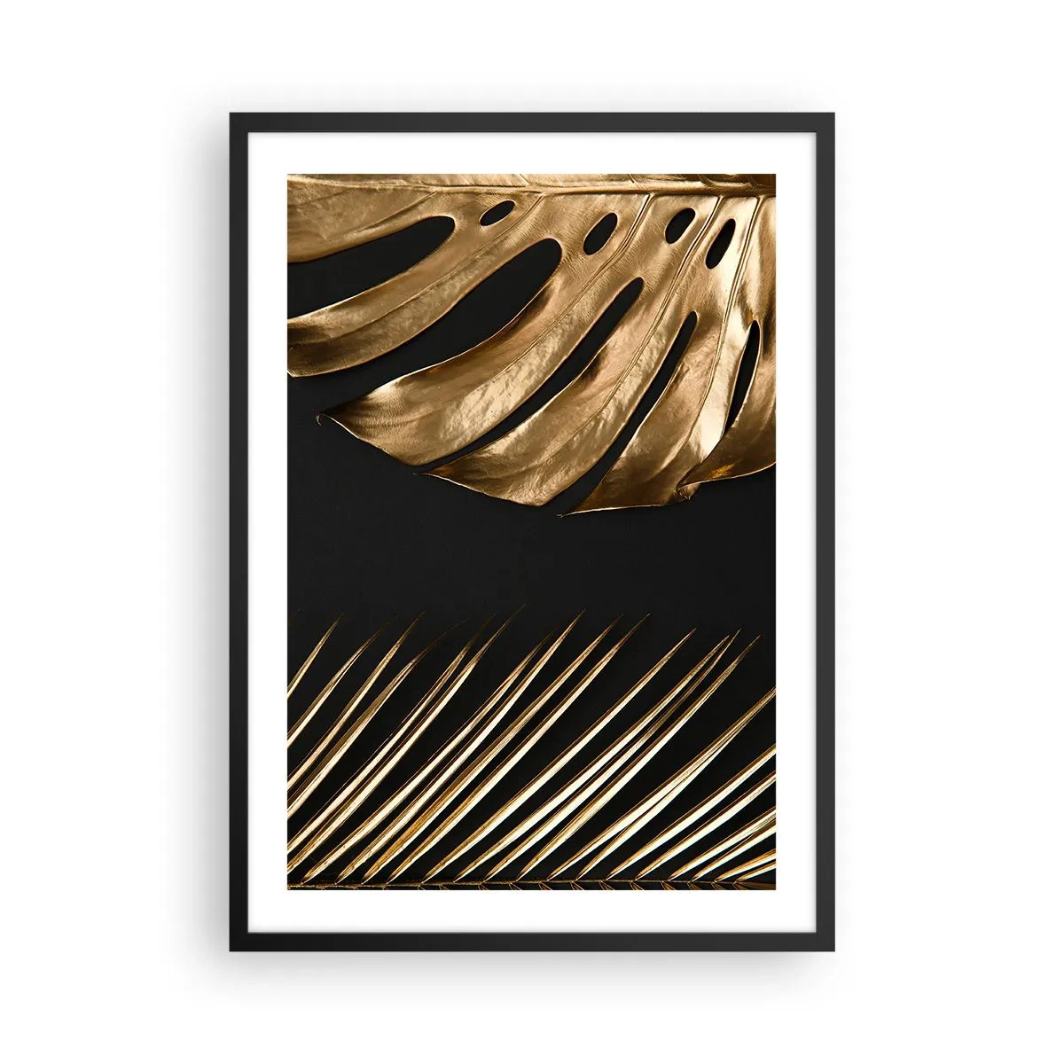Affisch i svart ram - Guldblad på svart bakgrund i elegant stil - 50x70cm - Olika men lika dyra - Modern väggdekoration för vardagsrum och sovrum ARTTOR