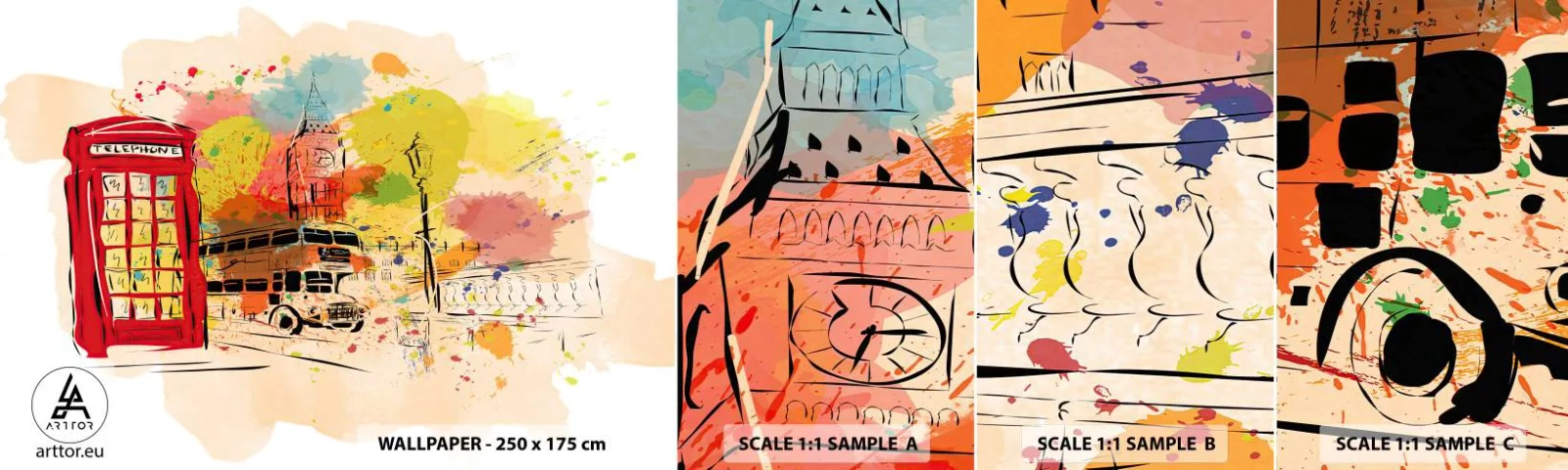 Provbit av självhäftande fototapet Deluxe Sticker - Mångfaldens stad - Stad, London, Abstraktion - 100x30 cm