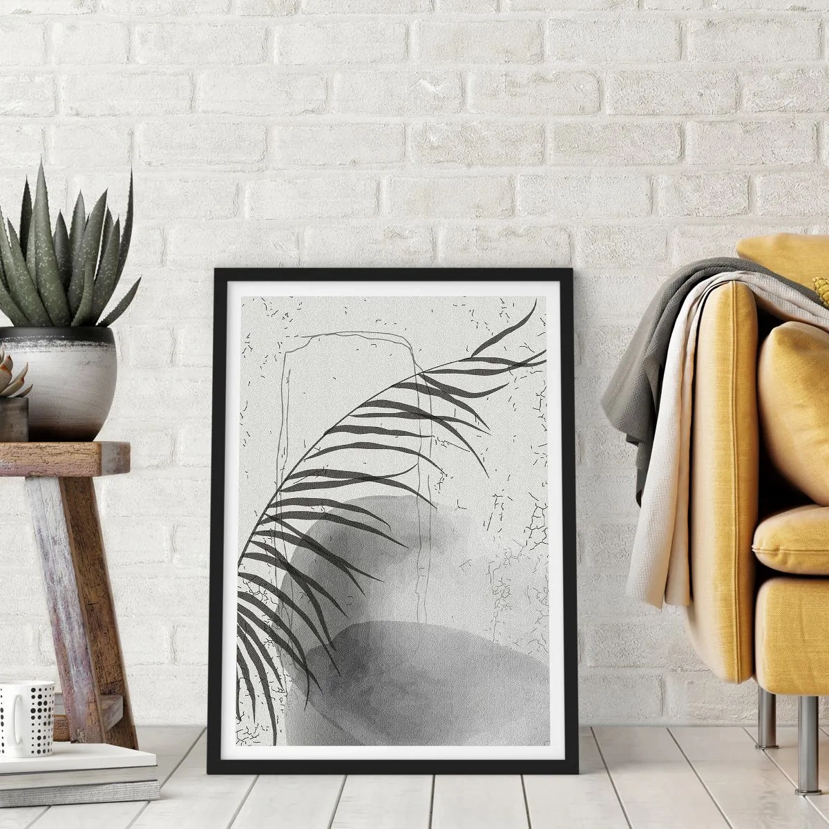 Affisch i svart ram - En minimalistisk botanisk komposition i grå nyanser - 50x70cm - Den subtila exotismen i naturen - Modern väggdekoration för vardagsrum och sovrum ARTTOR
