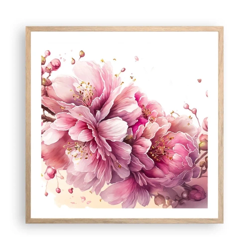 Affisch i ram av ljusek - Blommande körsbärsblomma - 60x60 cm