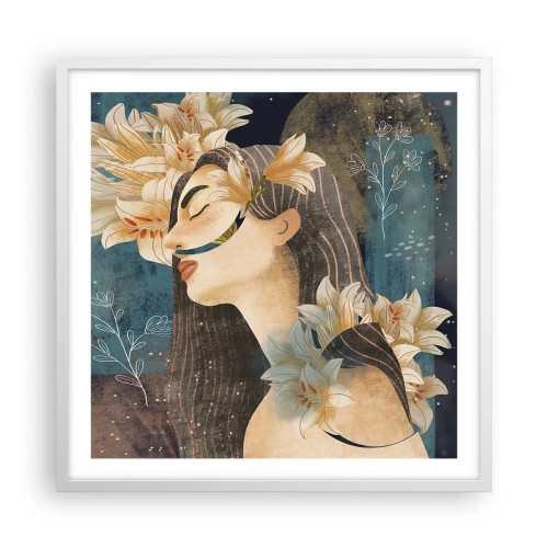 Affisch i vit ram - Sagan om drottning med liljor - 60x60 cm