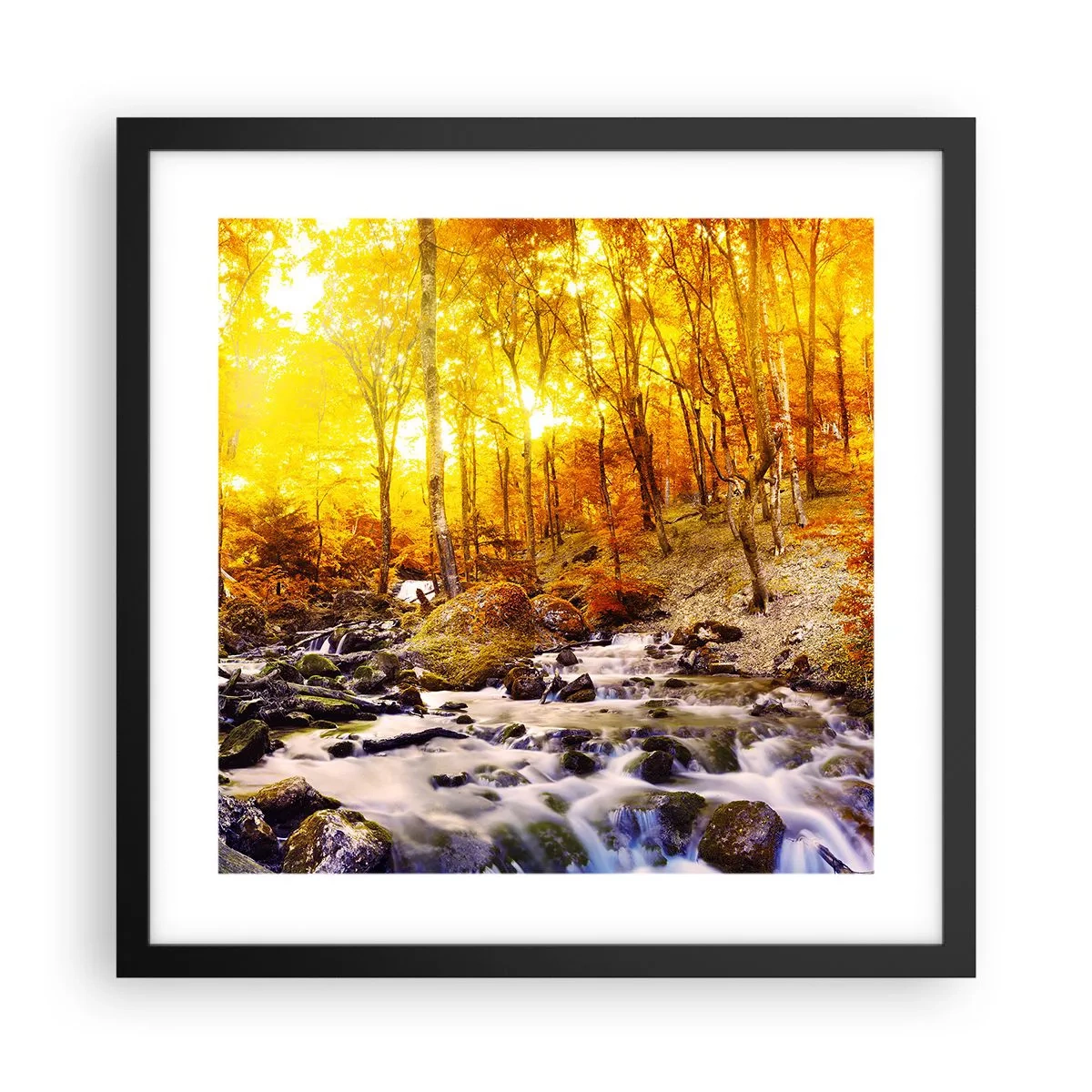 Affisch i svart ram - Stenar infattade i guld och platina - 40x40 cm