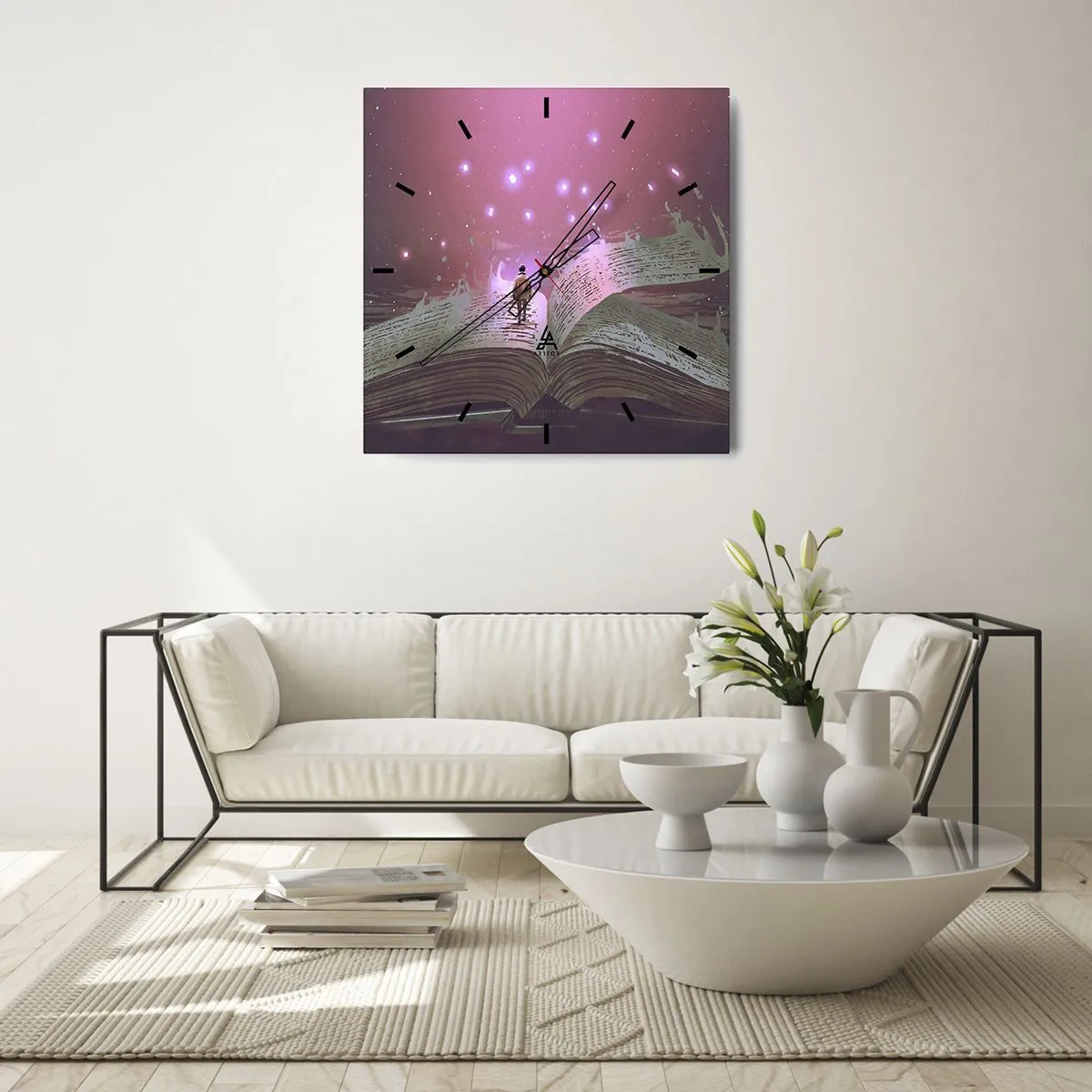 Väggklocka - Klocka på glas - Inbjudan till en annan värld - läs! - 40x40 cm