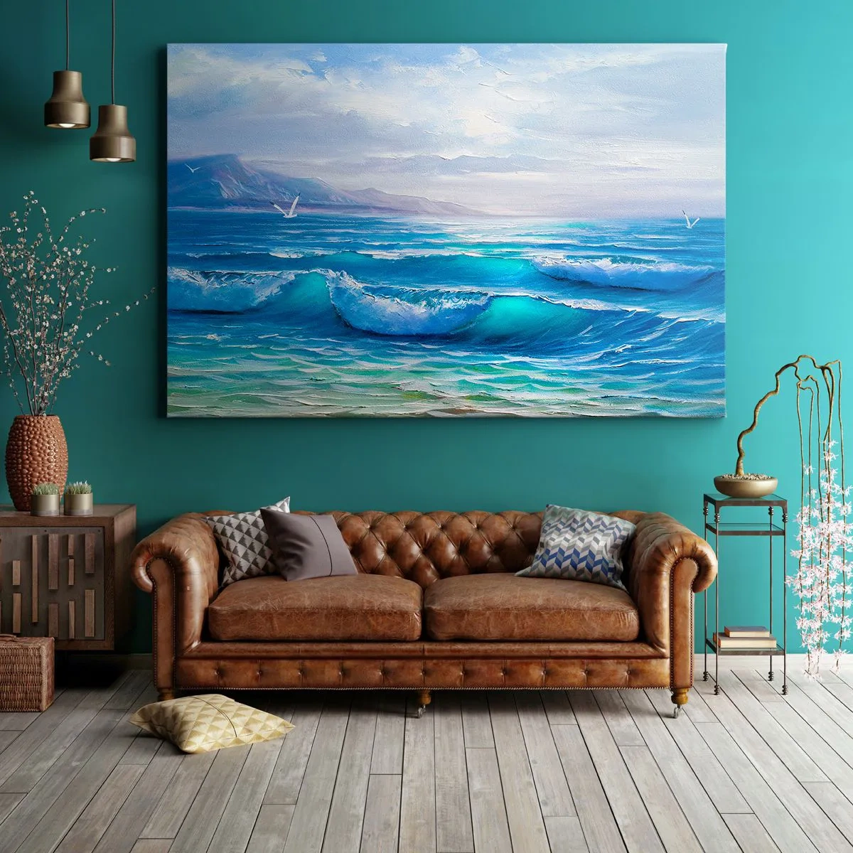 Canvastavla - Bild på duk - Ett pittoreskt havslandskap med vågor och en blå himmel - 70x50cm - Stillande - Modern väggdekoration för vardagsrum och sovrum ARTTOR