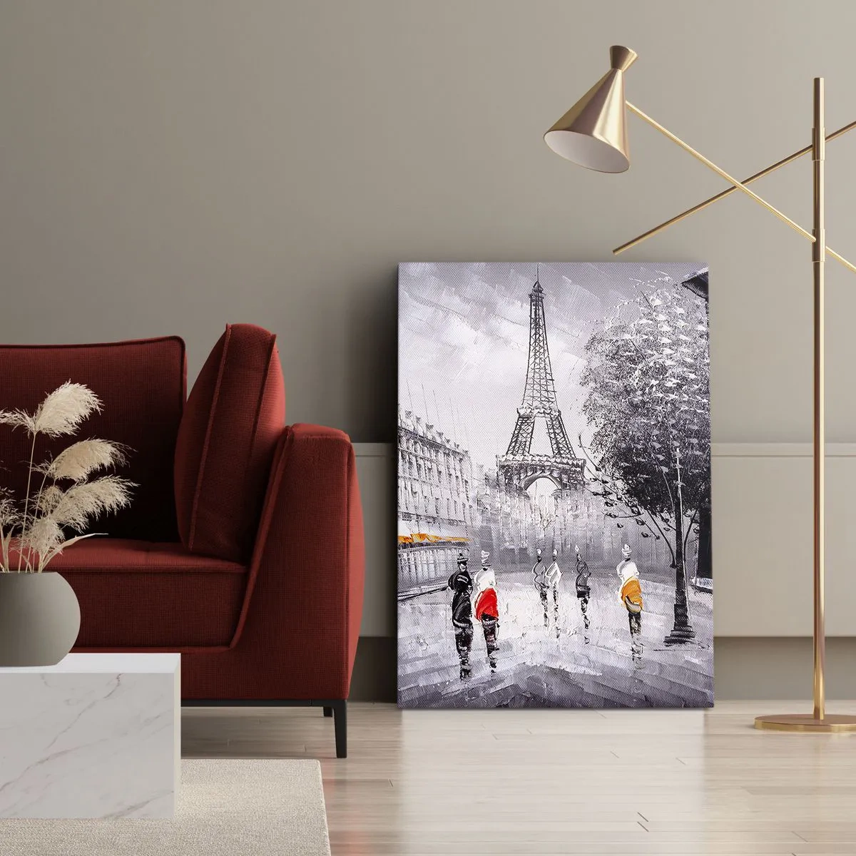Canvastavla - Bild på duk - Promenad i Paris - 55x100 cm
