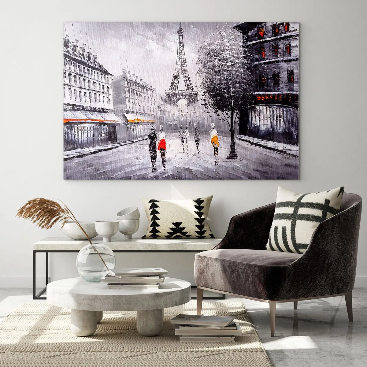Glastavla - Bild på glas - En parisisk promenad - 70x50cm - Promenad i Paris - Modern väggdekoration för vardagsrum och sovrum ARTTOR