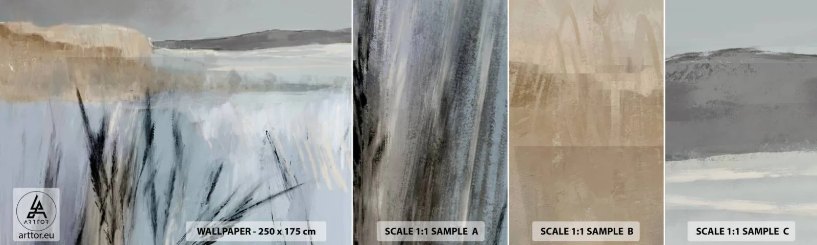 Provbit av självhäftande fototapet Deluxe Sticker - Vinterfält - Ljus, Minimalism, Bit - 100x30 cm