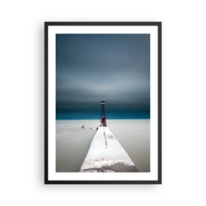 Affisch i svart ram - En fyr i slutet av piren i minimalistisk stil - 50x70cm - Möta det oändliga - Modern väggdekoration för vardagsrum och sovrum ARTTOR