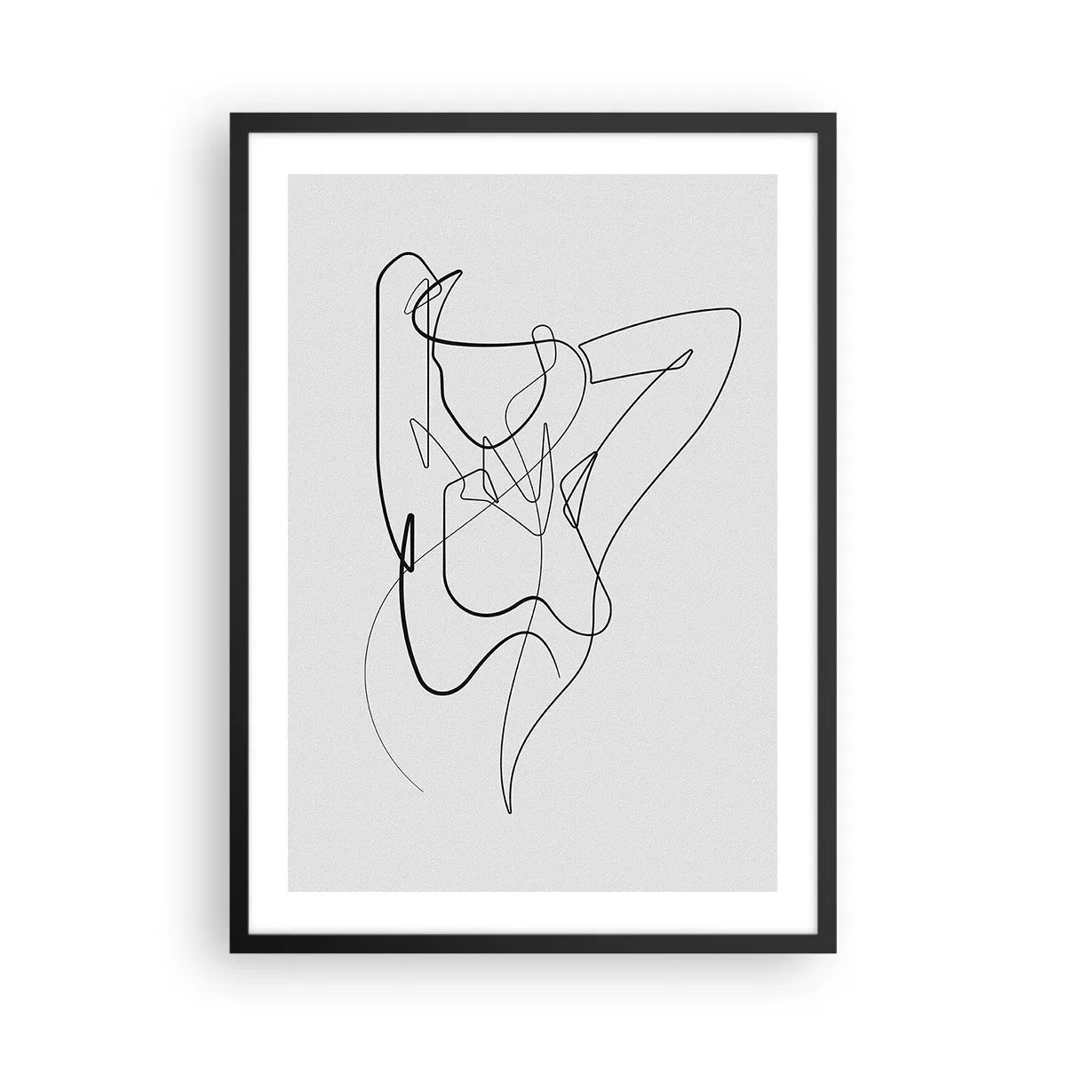 Affisch i svart ram - Abstrakt linje av en kvinnlig silhuett på en ljus bakgrund - 50x70cm - Hurdan du är... - Modern väggdekoration för vardagsrum och sovrum ARTTOR