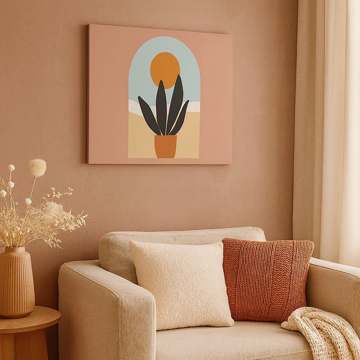 Canvastavla - Bild på duk - En svart växt i en kruka mot solen - 70x50cm - Små glädje - Modern väggdekoration för vardagsrum och sovrum ARTTOR