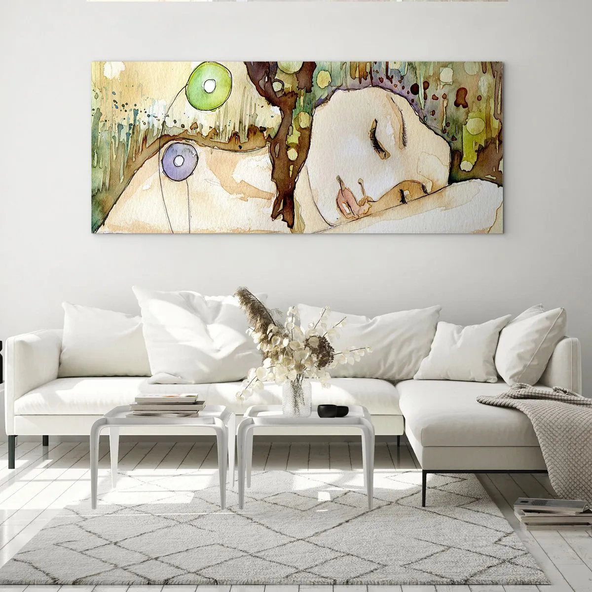 Glastavla - Bild på glas - Smaragd-viol dröm - 140x50 cm