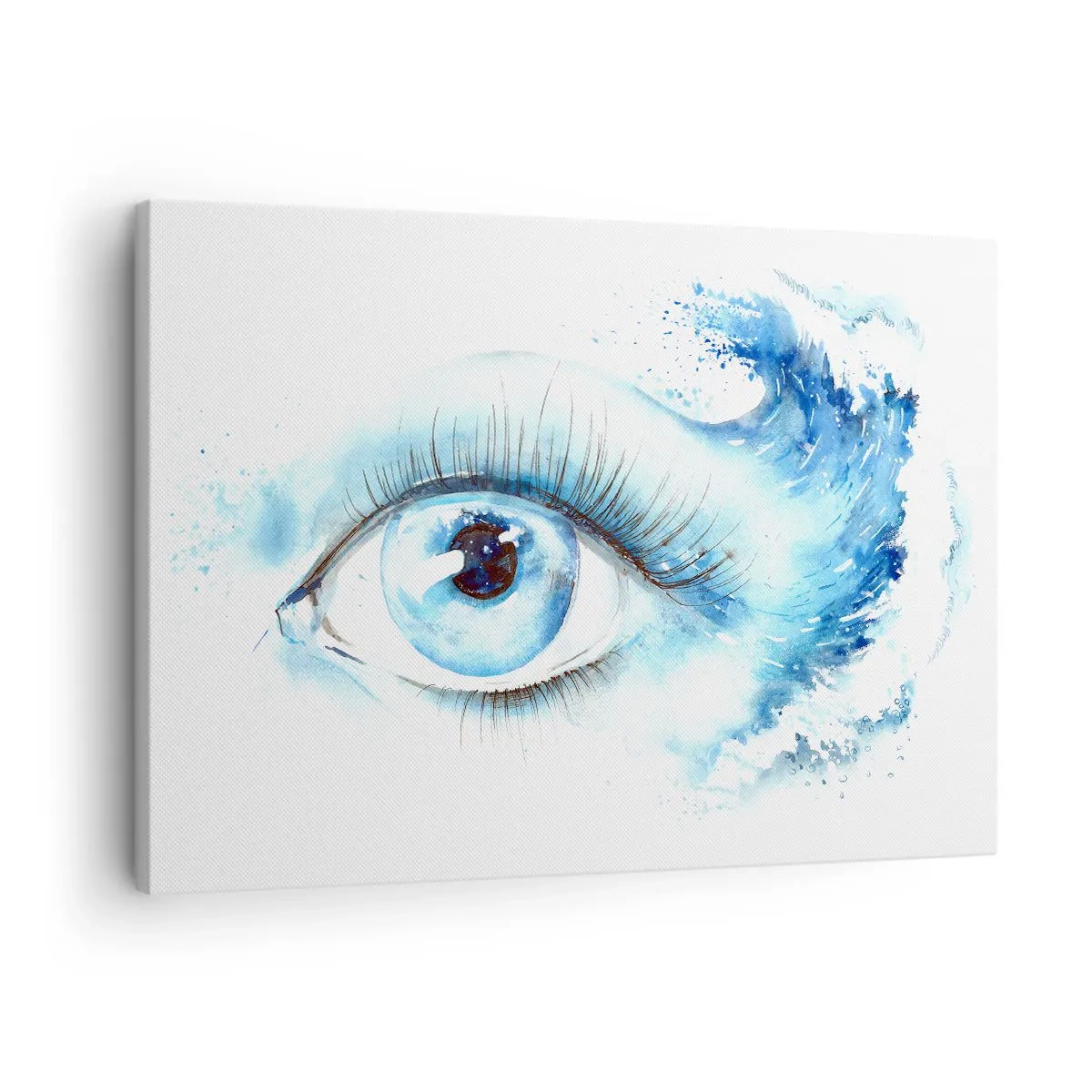 Canvastavla - Bild på duk - Konstnärlig akvarell av ett öga med en dynamisk våg - 70x50cm - Doppa sig i den blåa blicken - Modern väggdekoration för vardagsrum och sovrum ARTTOR