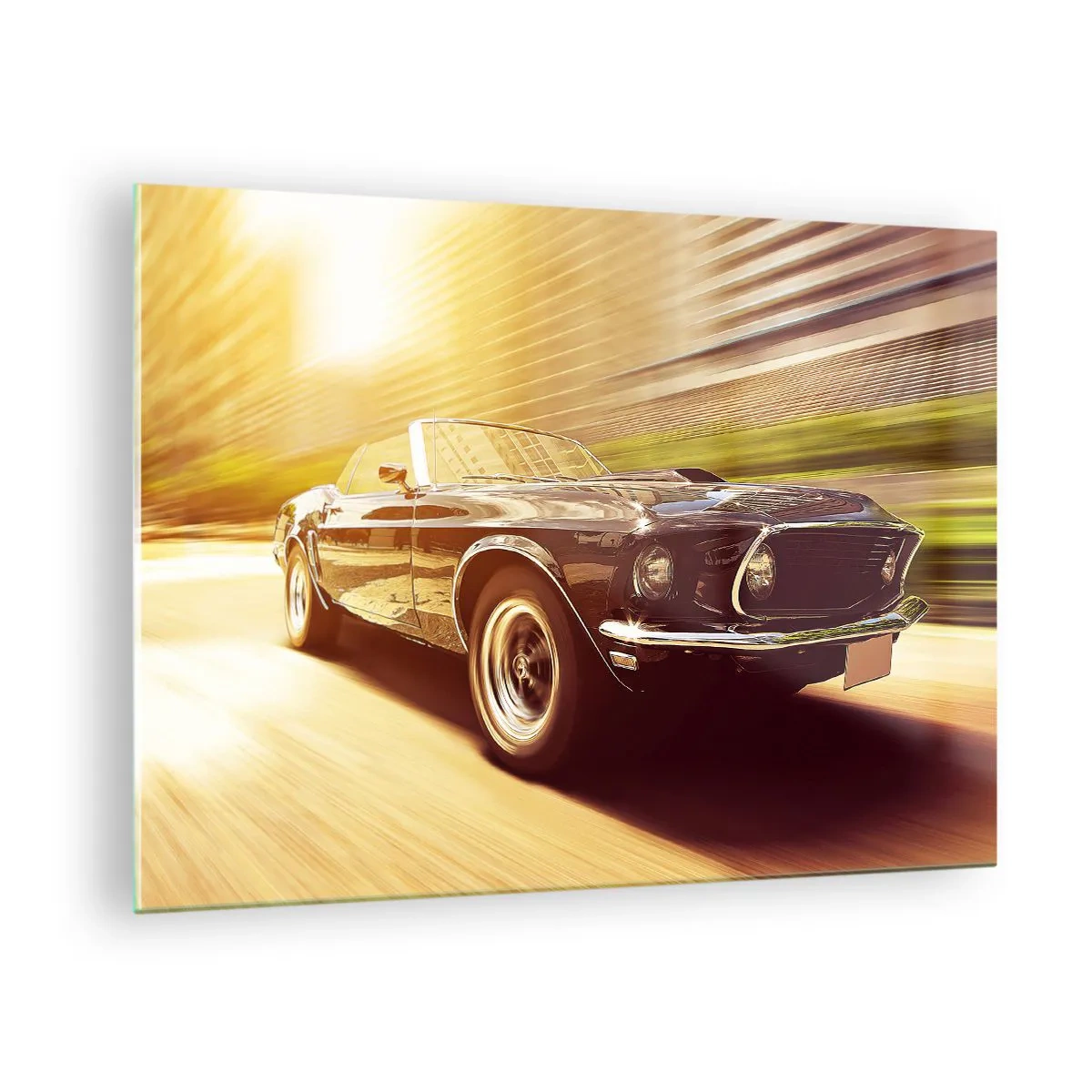 Glastavla - Bild på glas - Klassisk bil i rörelse i solljuset - 70x50cm - 1967 - legendaren är tillbaka - Modern väggdekoration för vardagsrum och sovrum ARTTOR