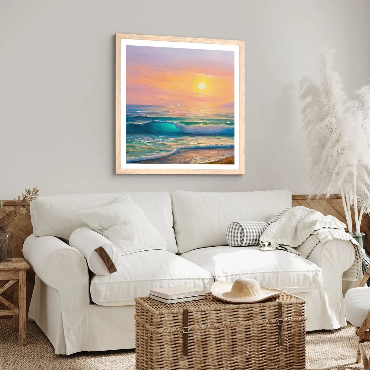 Affisch i ram av ljusek - Vågvisa i turkos - 60x60 cm