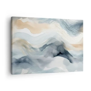 Canvastavla - Bild på duk - En delikat abstraktion med ett bergsmotiv i pastellnyanser. - 70x50cm - Snöig och dimmig abstraktion - Modern väggdekoration för vardagsrum och sovrum ARTTOR