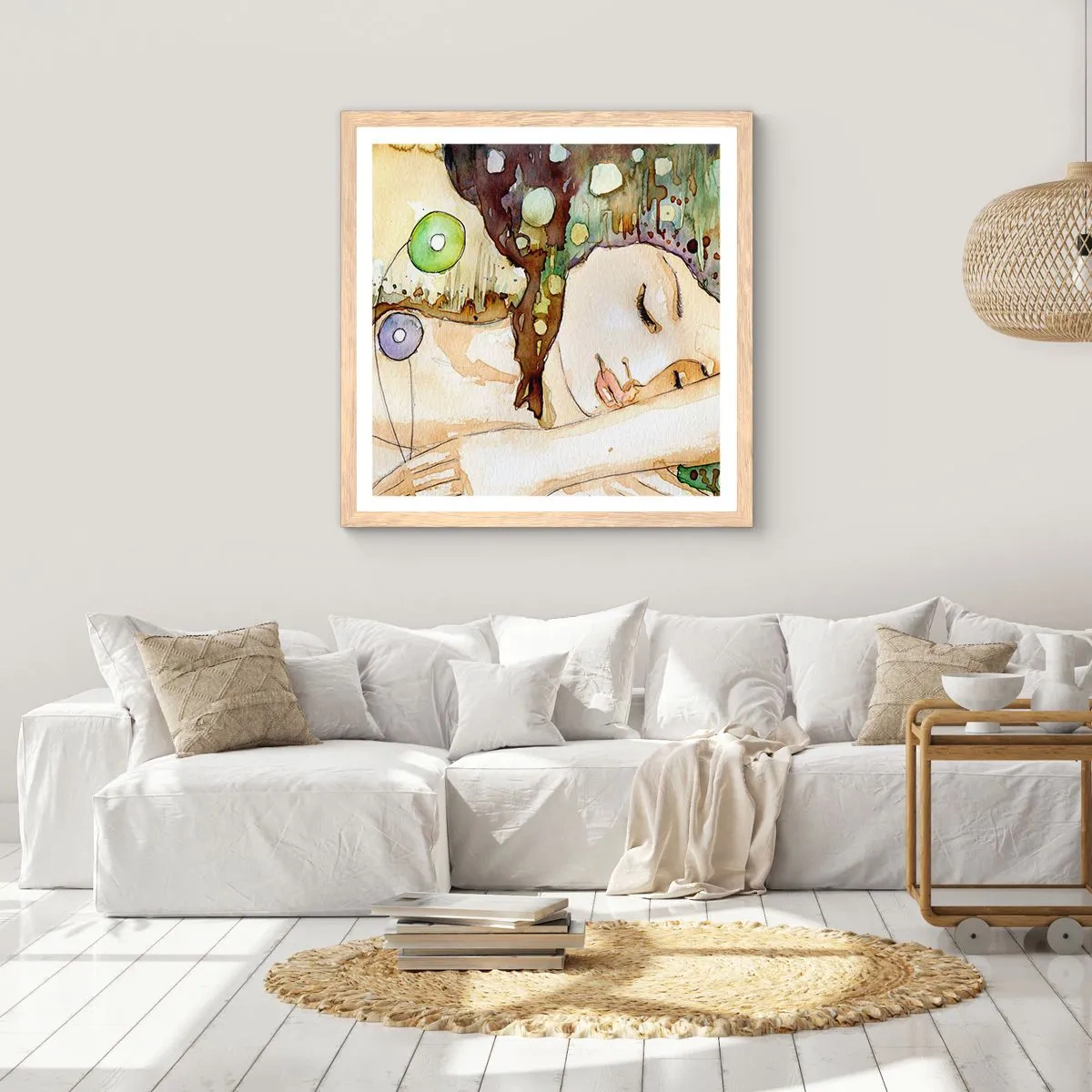 Affisch i ram av ljusek - Smaragd-viol dröm - 60x60 cm