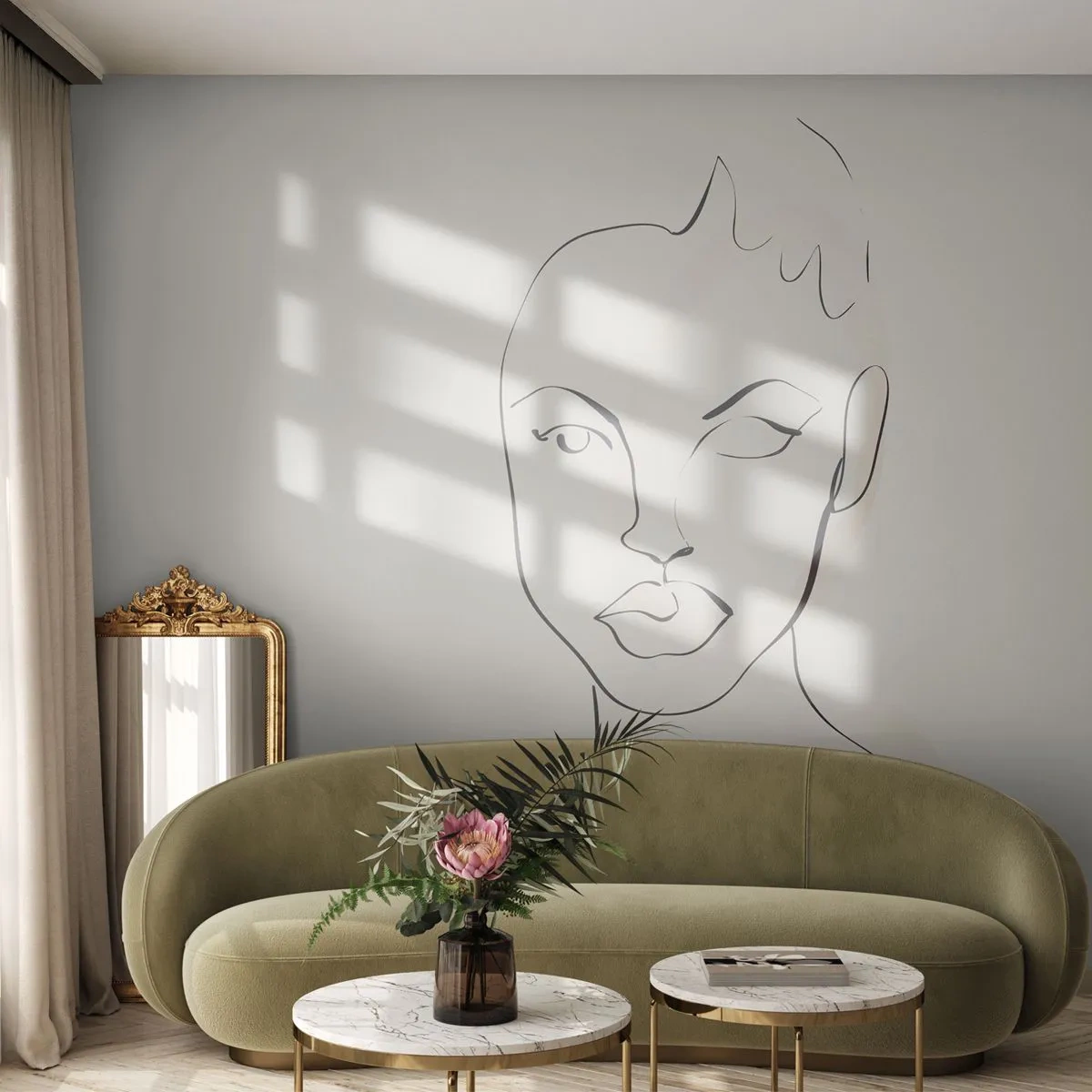 Fototapet Standard Eco - Ett minimalistiskt porträtt av en kvinna i skissartad stil. - 100x70cm - Sensualitetens kontur - Modern väggdekoration för vardagsrum och sovrum ARTTOR