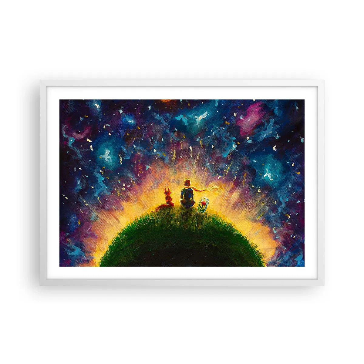 Affisch i vit ram - Kärlek och vänskap - hela världen - 70x50 cm