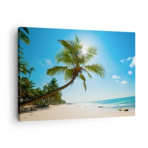 Canvastavla - Bild på duk - En strand med palmer i ett tropiskt landskap - 70x50cm - Visa inte för någon - Modern väggdekoration för vardagsrum och sovrum ARTTOR