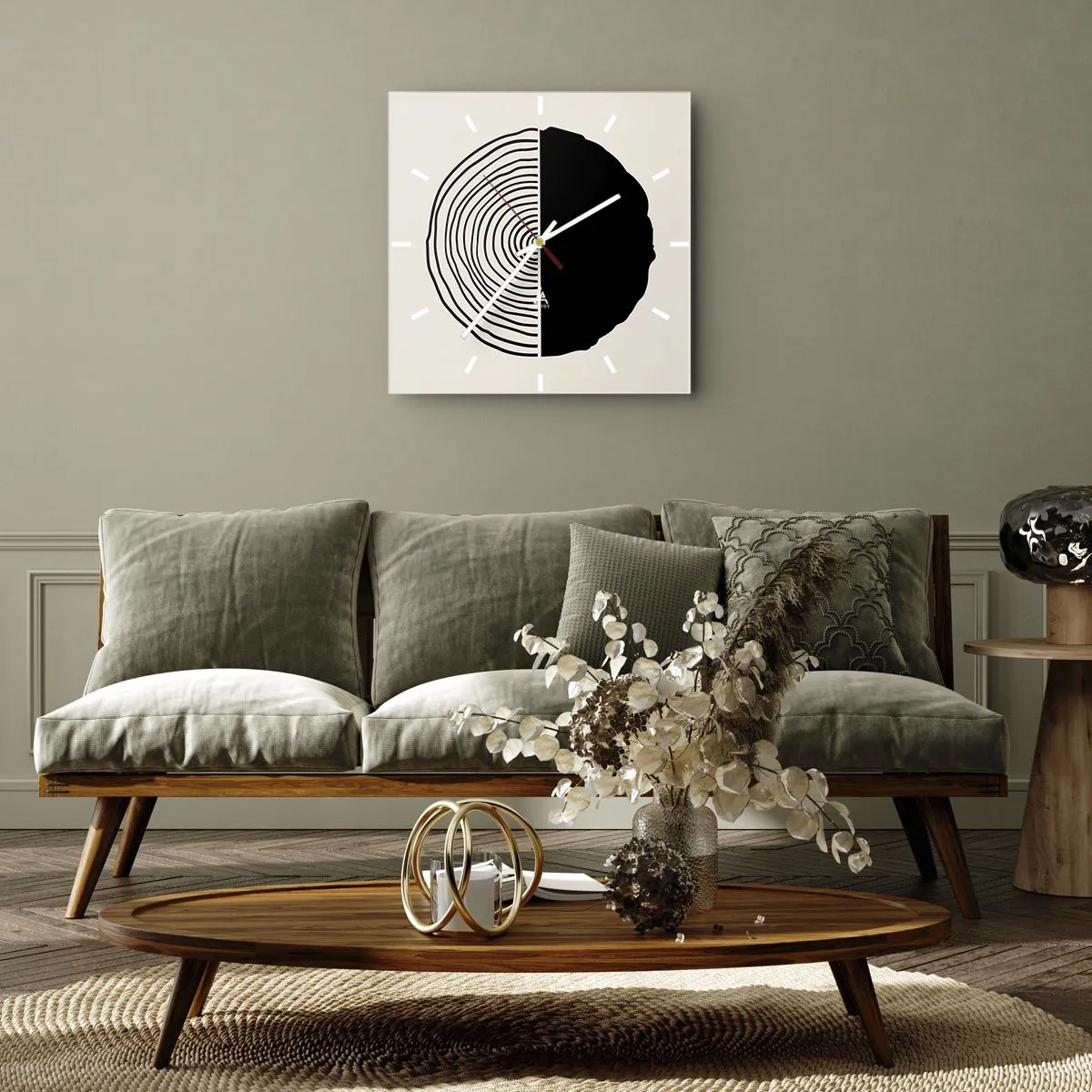Väggklocka - Klocka på glas - Hälften hälften - 40x40 cm