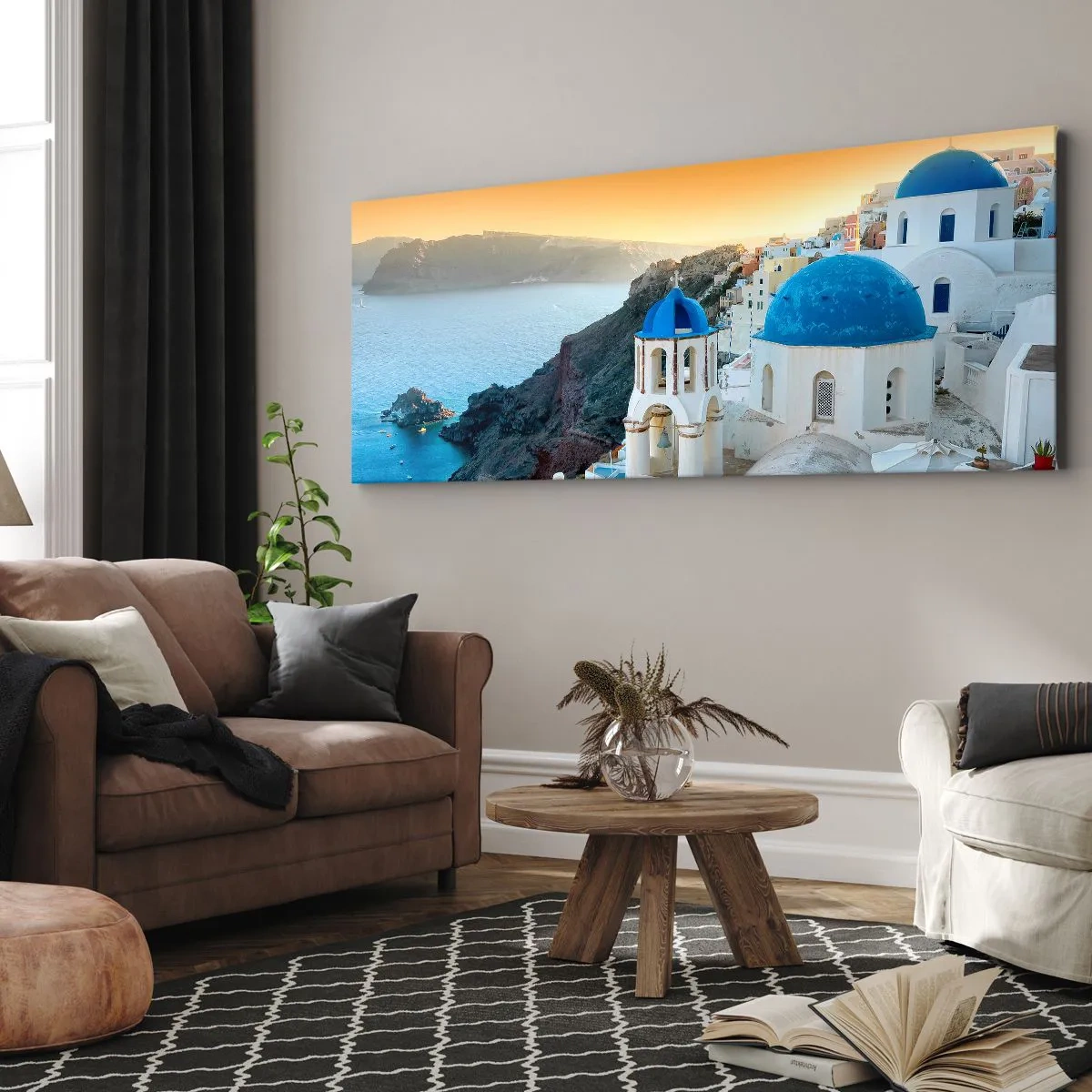 Canvastavla - Bild på duk - Santorini - inbäddat i berg - 90x30 cm