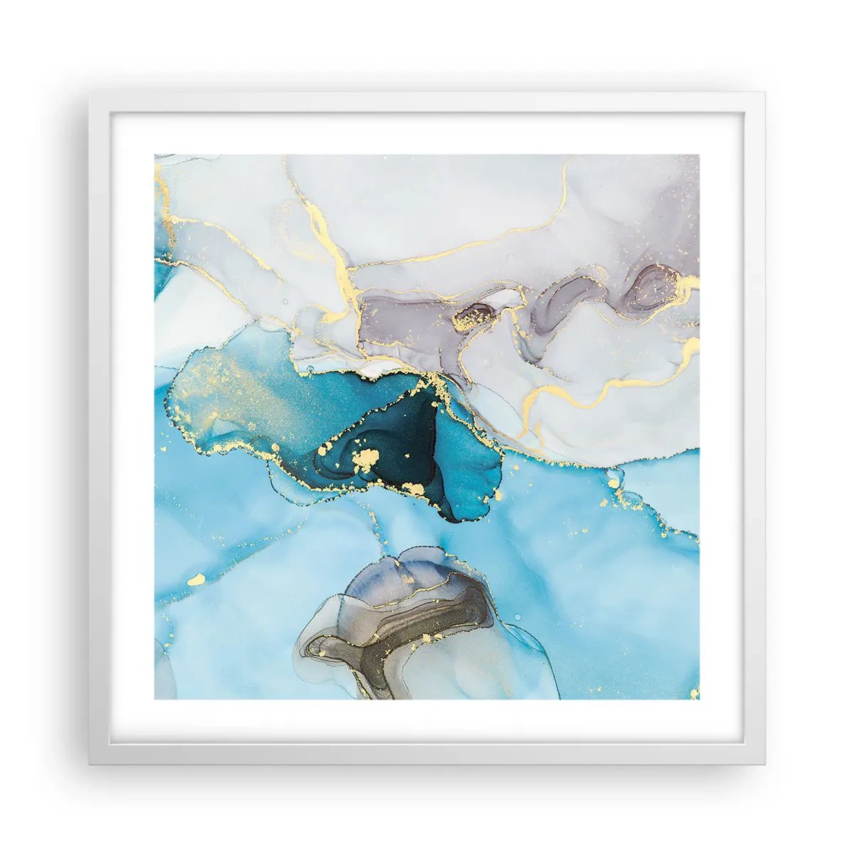 Affisch i vit ram - Studie över mötet mellan grå och turkos - 50x50 cm