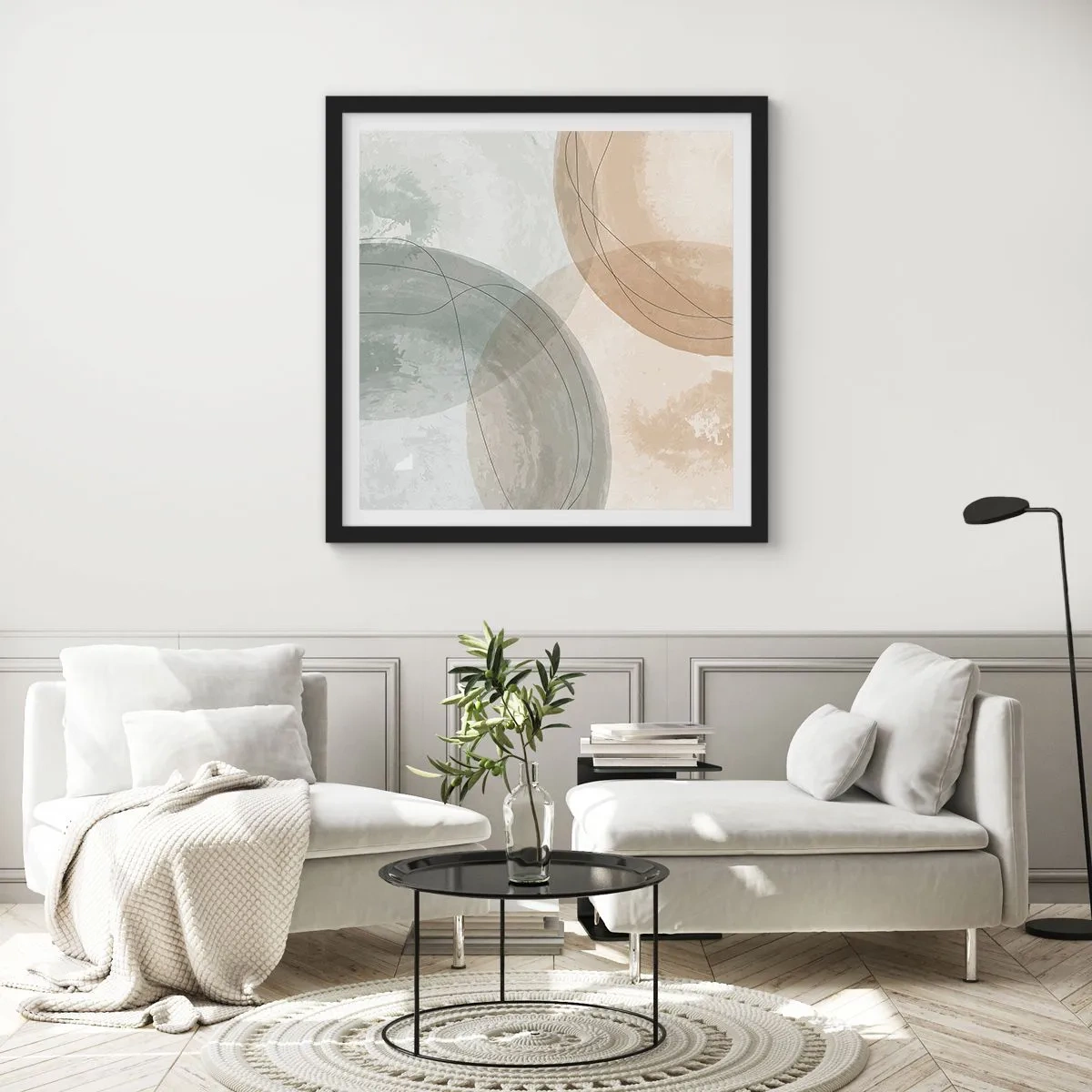 Affisch i svart ram - Världars samspel - 50x50 cm