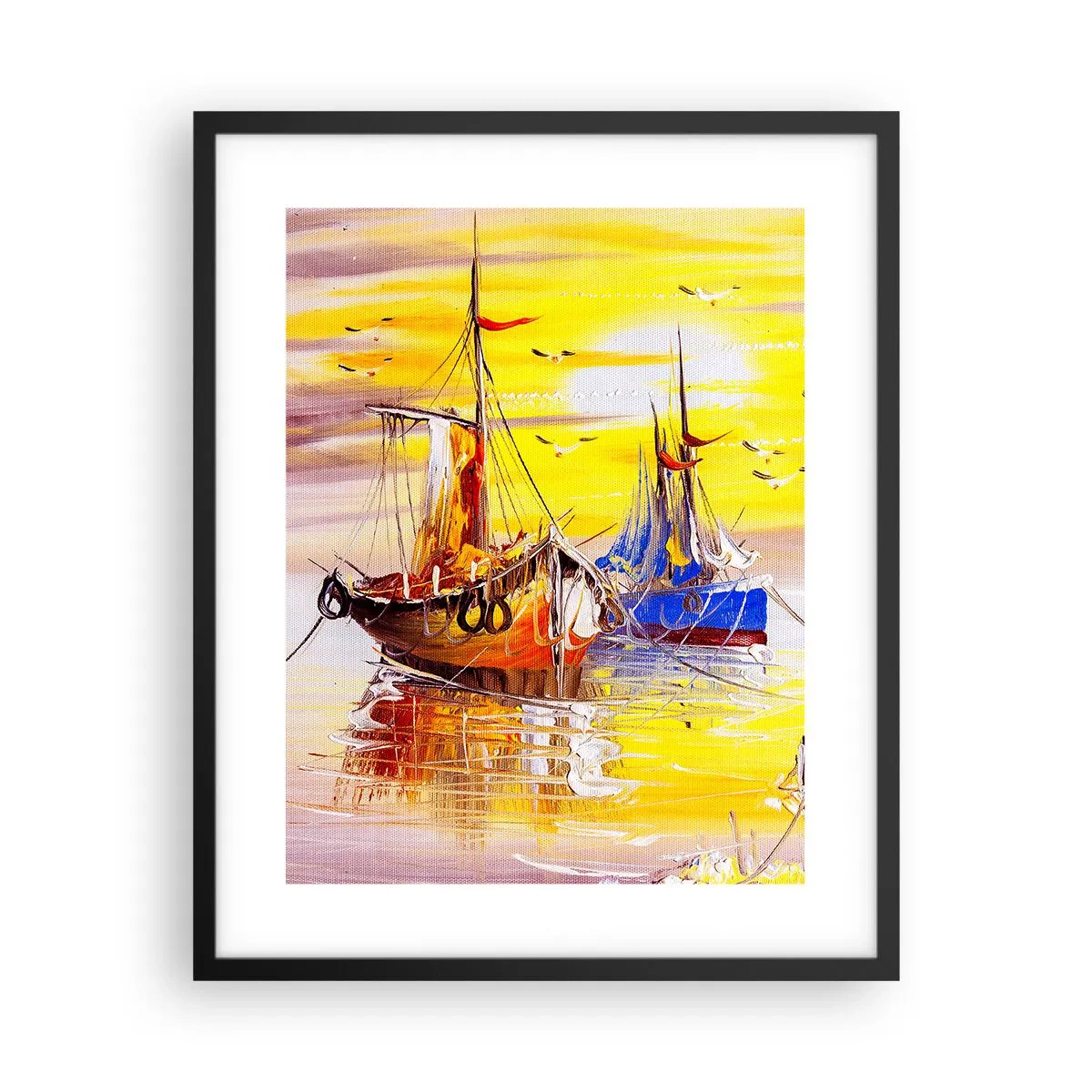 Affisch i svart ram - Välförtjänt vila i hamnen - 40x50 cm