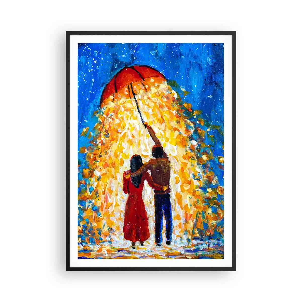 Affisch i svart ram - Magi på en regnig kväll? - 70x100 cm