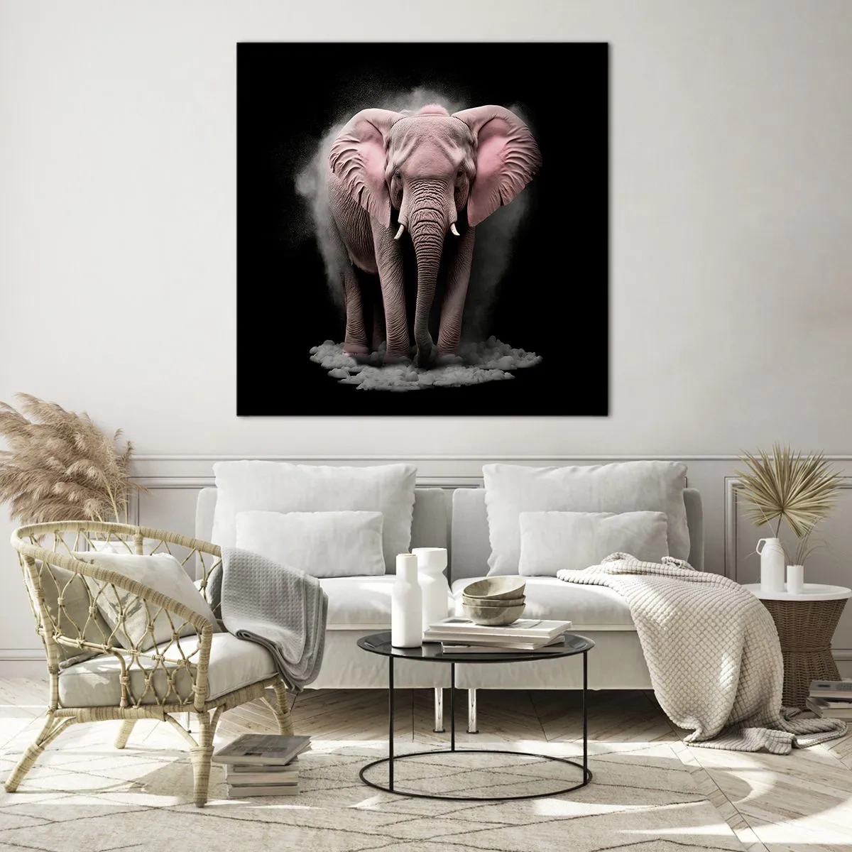 Glastavla - Bild på glas - Tänk inte på en rosa elefant! - 70x70 cm