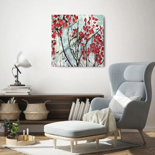 Väggklocka - Klocka på glas - Träd i scharlakansröd - 30x30 cm