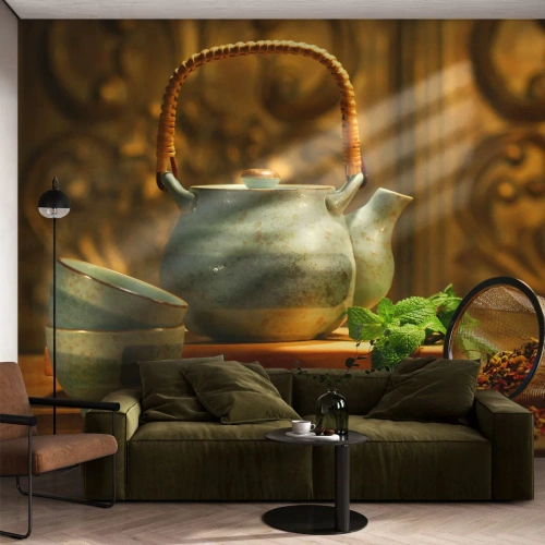Fototapet Premium Canvas - Avhandling om tedrickande - Gastronomi, Te, Torkade örter - 250x175 cm