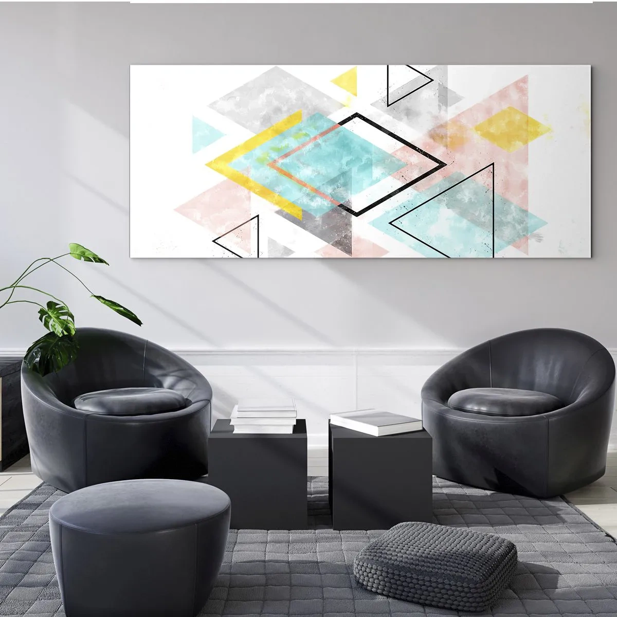 Glastavla - Bild på glas - Geometriskt spel - 100x40 cm