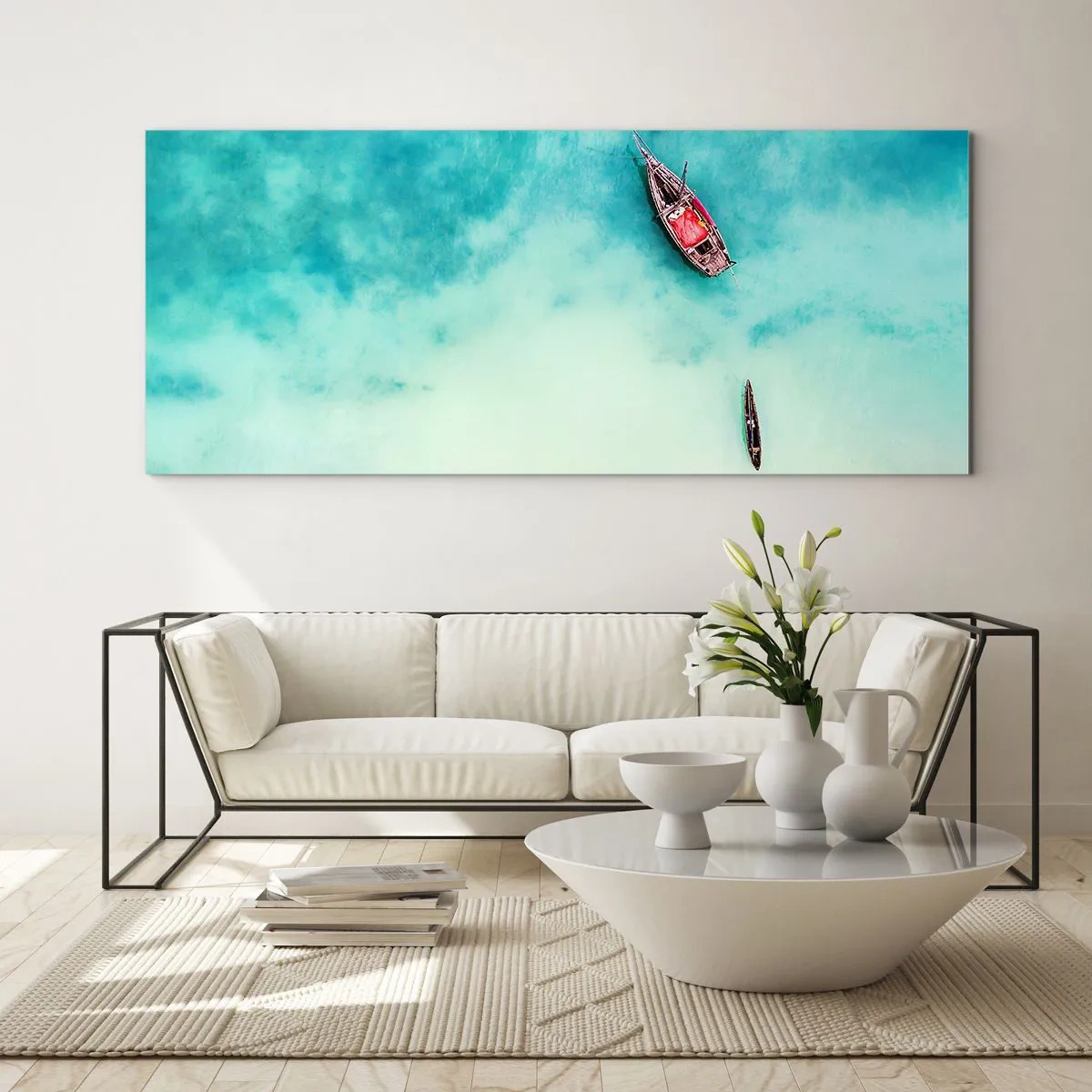 Glastavla - Bild på glas - Högvatten på stranden i Zanzibar… - 100x40 cm
