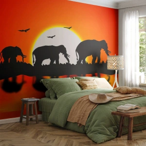 Självhäftande Fototapet Deluxe Sticker - Och på kvällen tar vi en liten drink - Djur, Afrika, Elefant - 100x70 cm