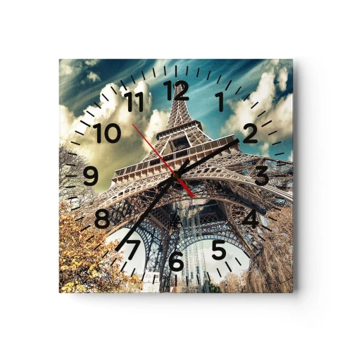 Väggklocka - Klocka på glas - Och på hösten i Paris... - 40x40 cm