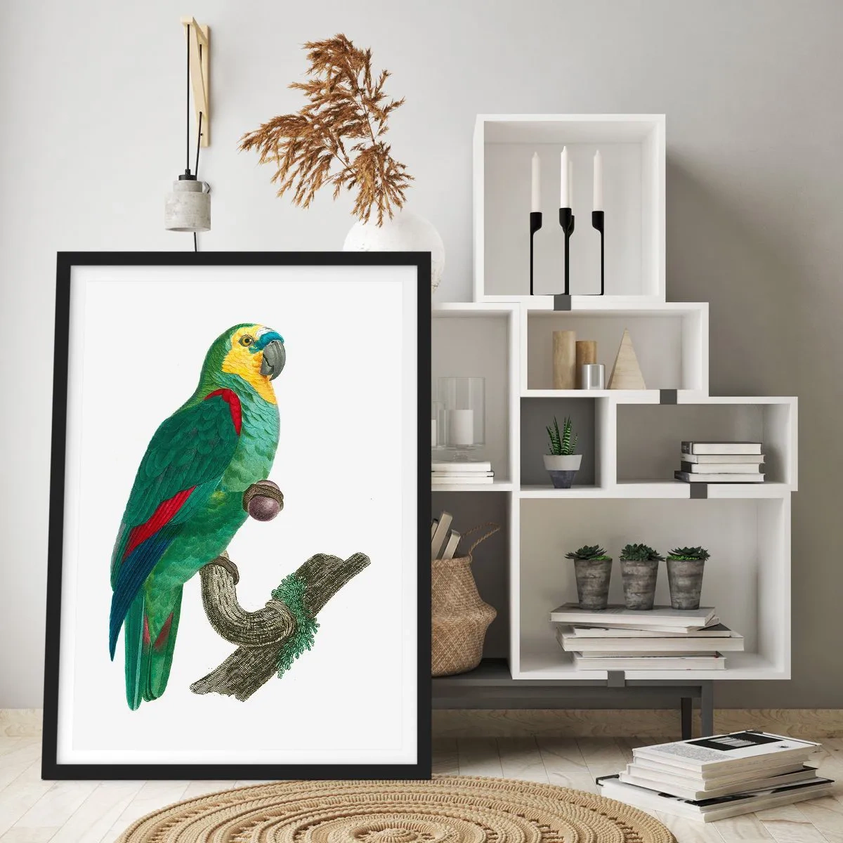 Affisch i svart ram - Papegojaporträtt - 50x70cm - Porträtt av papegoja - Modern väggdekoration för vardagsrum och sovrum ARTTOR