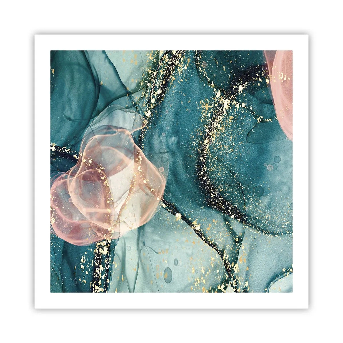 Affisch - Sidenblå, tyllrosa - 60x60 cm